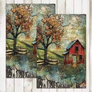 OLD RED BARN IN AUTUMN DECOUPAGE TISSUE PAPER