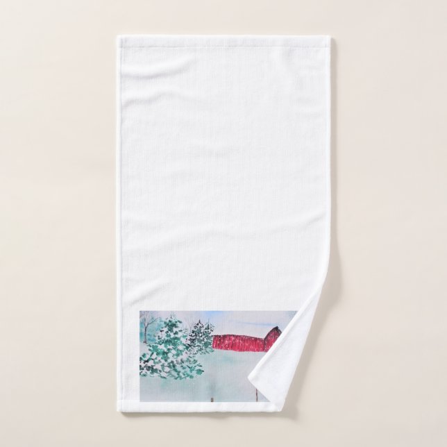 Old Red Barn in Snow Hand Towel (Hand Towel)