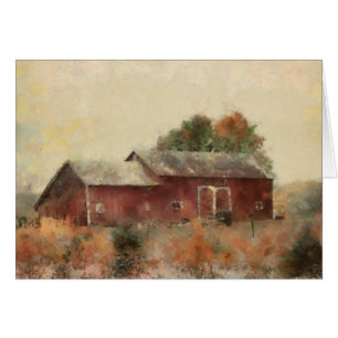 Old Red Barn Painted Postcard