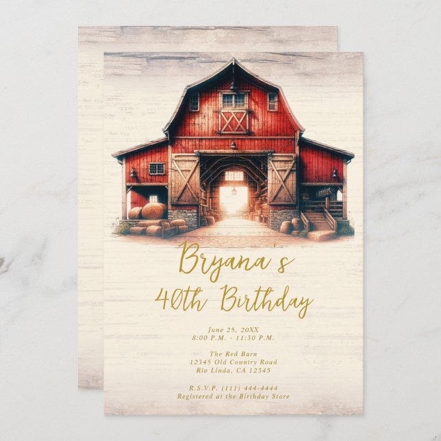 Old Red Barn Rustic Country Birthday Party  Invitation (Front/Back)