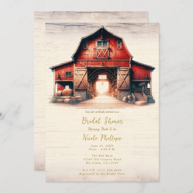 Old Red Barn Rustic Country Bridal Shower  Invitation (Front/Back)