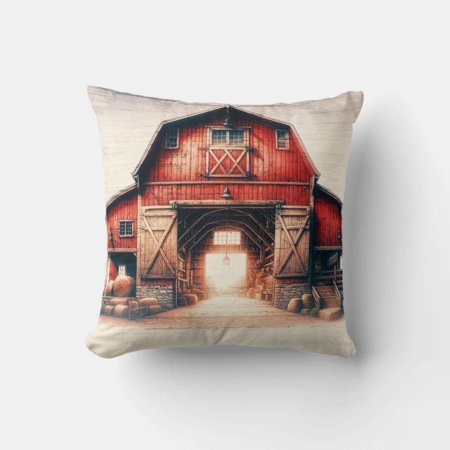 Old Red Barn Rustic Country  Cushion (Front)