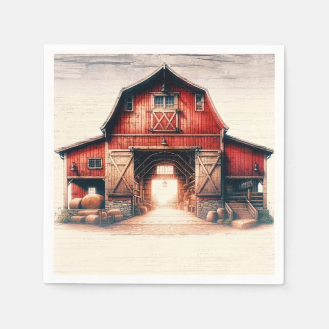 Old Red Barn Rustic Country Wedding Napkin (Front)