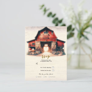 Old Red Barn Rustic Country Wedding R.S.V.P. Invitation