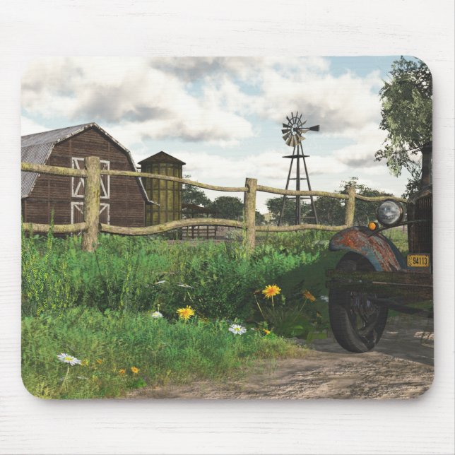 Old Red Barn & Rusty Truck Mouse Pad (Front)