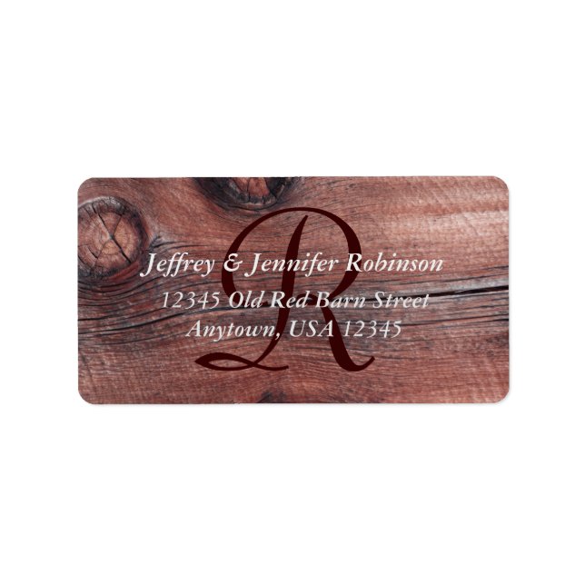 Old Red Barn Siding Return Address Label Monogram (Front)