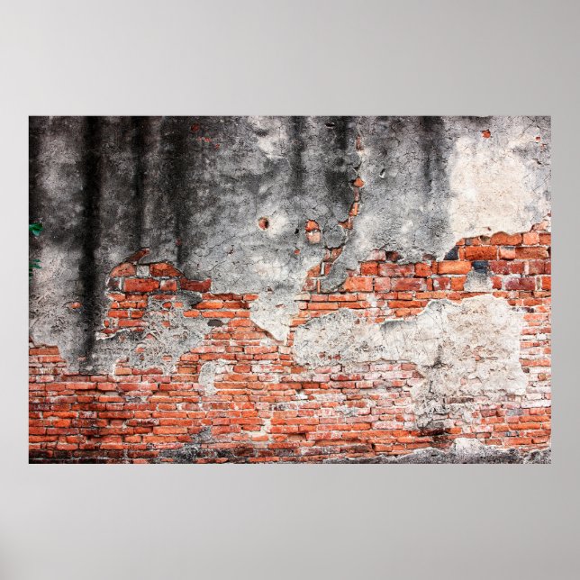 Old red brick wall rough of old temple in Ayutthay Poster (Front)