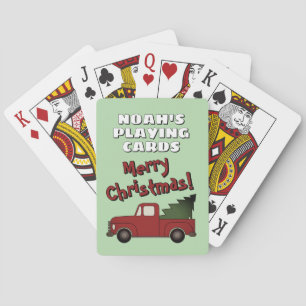 Old red chevy truck and Christmas tree kid's Playing Cards