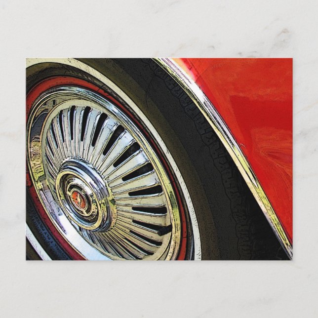 Old Red Classic Car   Hubcap Tire -Postcard Postcard (Front)