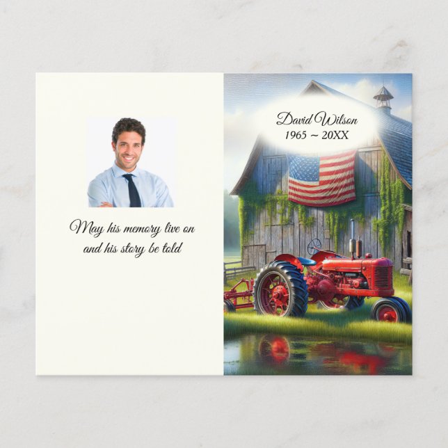 Old Red Farm Tractor Funeral Flyer (Front)