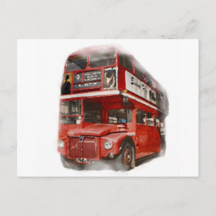 Old Red London Bus Postcard