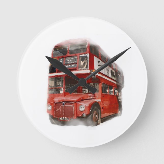 Old Red London Bus Round Clock (Front)