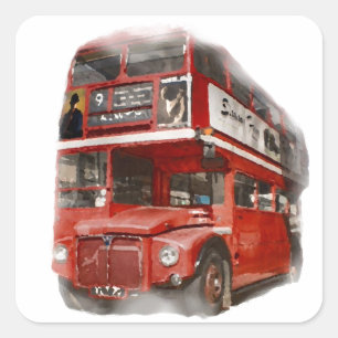 Old Red London Bus Square Sticker