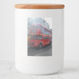 Old Red London City Bus Food Container Label
