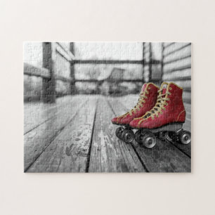 Old Red Retro Skates in Black & White Photo Puzzle