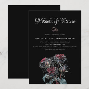 Old Red Roses With Cobwebs Gothic Wedding Invitation