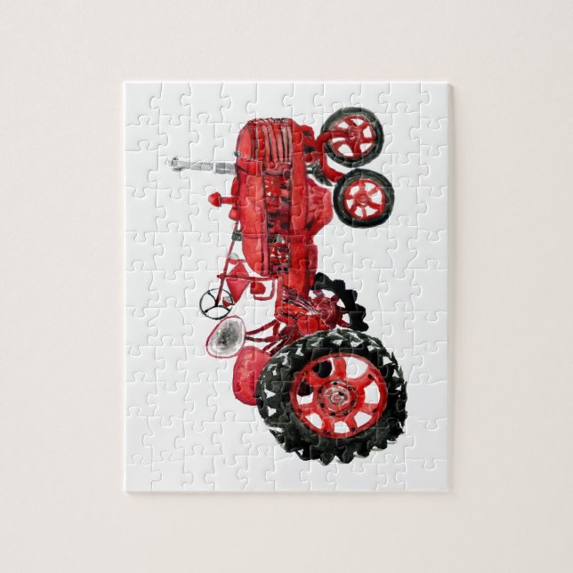 Old red tractor drawing jigsaw puzzle (Vertical)