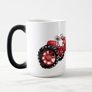 Old red tractor drawing magic mug