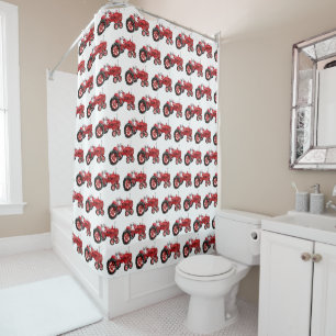 Old red tractor drawing shower curtain