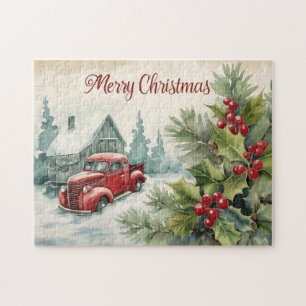 Old Red Truck Christmas Jigsaw Puzzle