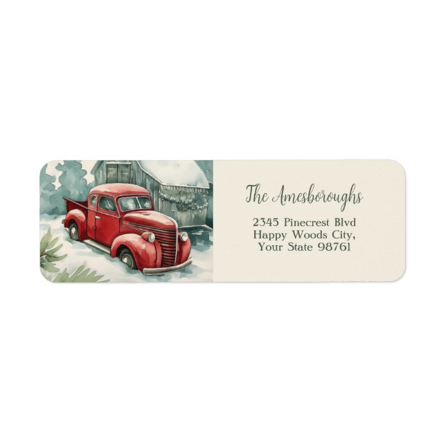 Old Red Truck Christmas Return Address Label (Front)