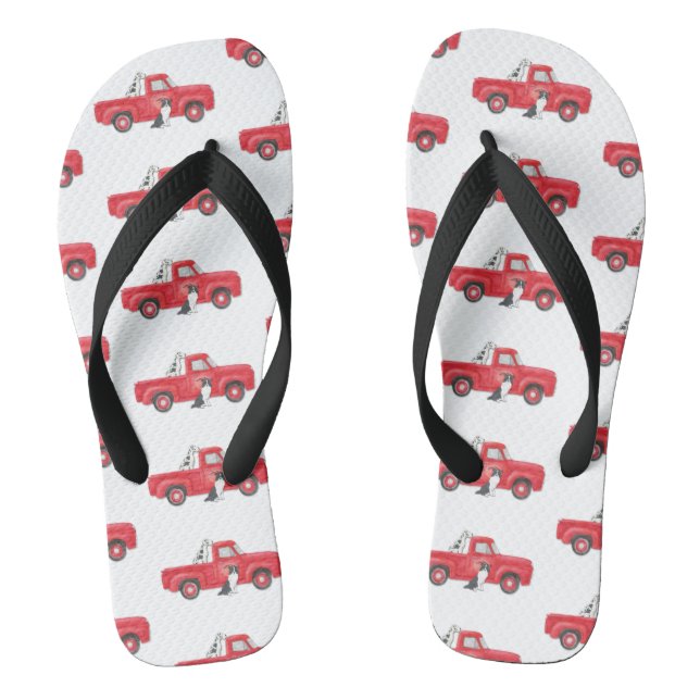 Old Red Truck Farm Ranch Dogs Thongs (Footbed)