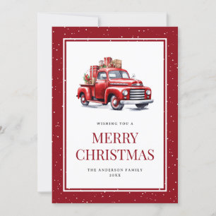 Old Red Truck Gifts Snowy Merry Christmas Card