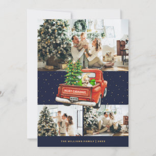 Old Red Truck Labrador Dog Blue Photo Christmas Holiday Card