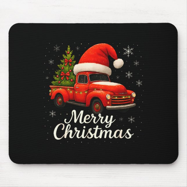 Old Red Truck Santa Hat Xmas Tree Merry Christmas  Mouse Pad (Front)