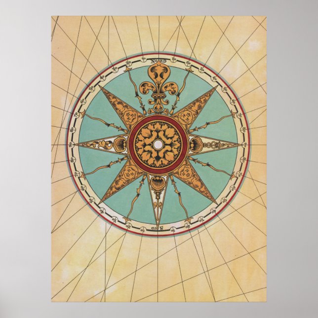 Old Renaissance windrose compass rose map print (Front)