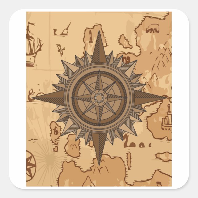 Old Retro Compass Signpost Viking Square Sticker (Front)