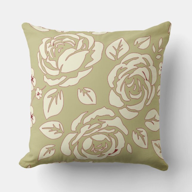 Old Retro Floral Pale Green-Red Cushion (Front)