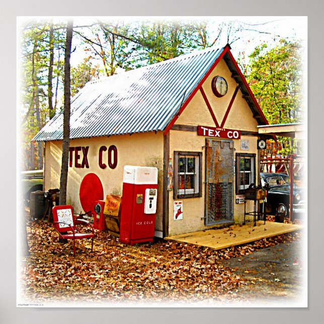 Old Retro Gas Station and Soda Machine Poster (Front)