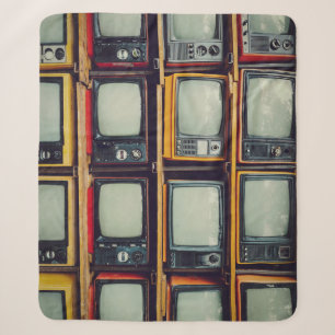 Old Retro Television Blank Screen Sherpa Blanket