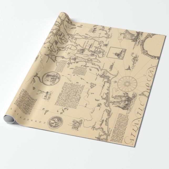 Old Rhode Island Pictorial Map (1925)  Wrapping Paper (Unrolled)