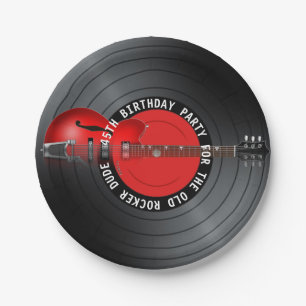 Old Rocker Dude Guitar Record 45th Birthday Party Paper Plate
