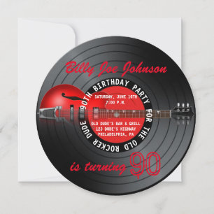 Old Rocker Dude Guitar Record 90th Birthday Party Invitation