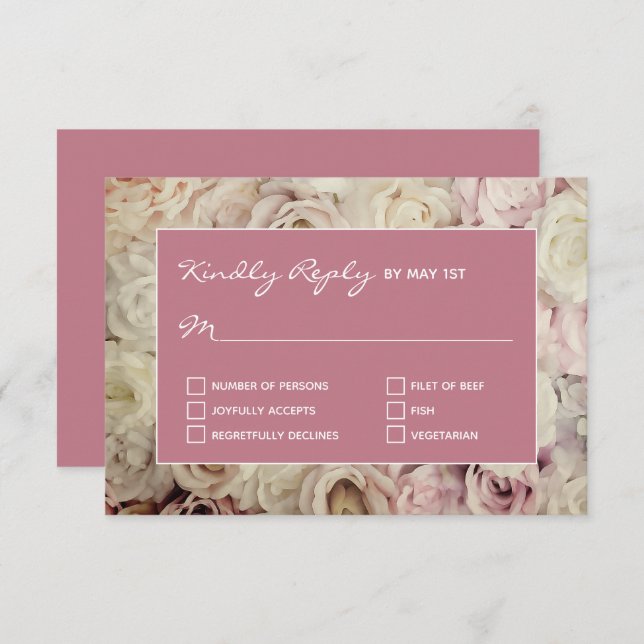Old Rose Pink RSVP Cards Rose Background (Front/Back)