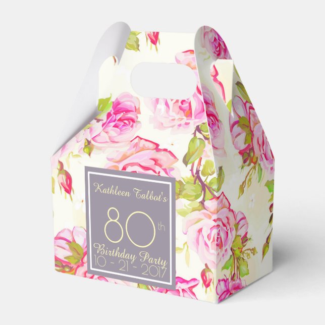 Old Roses 80th Birthday Thank You Favour Box (Front Side)