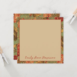 Old Roses on Green Square Note Card Personalised