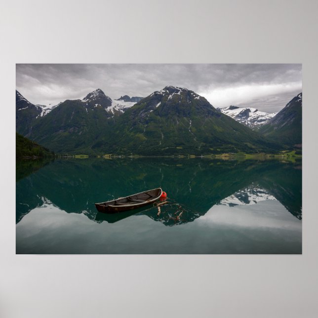Old rowboat with mountain reflection poster (Front)
