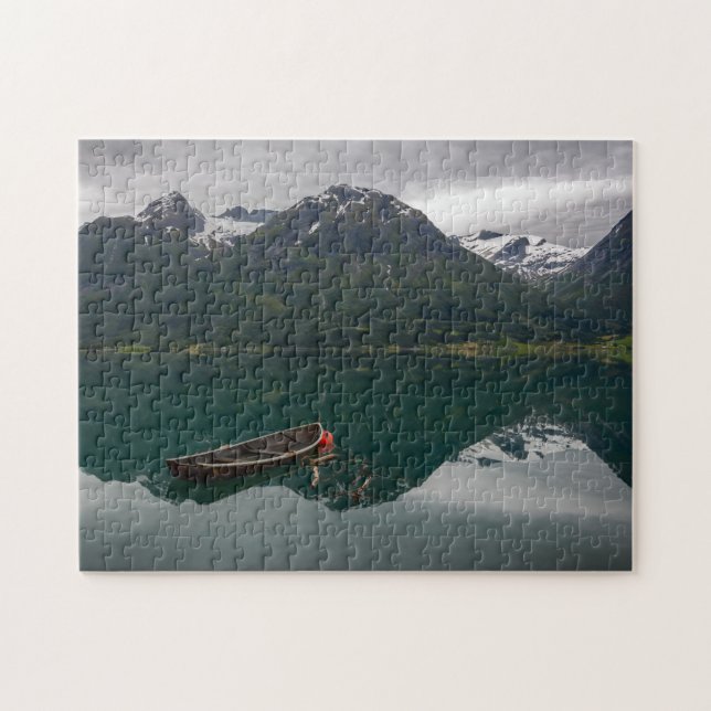 Old rowboat with mountain reflection puzzle (Horizontal)