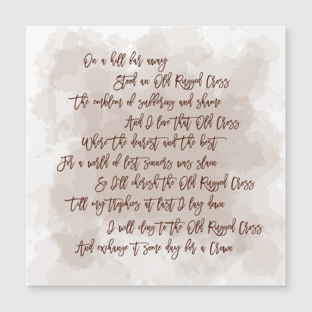 Old Rugged Cross Hymn Lyrics Script Keepsake (Front)