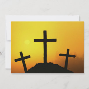 Old Rugged Wooden Cross on Calvary Hill at Sunset