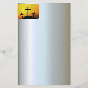 Old Rugged Wooden Cross on Calvary Hill at Sunset Stationery