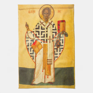 Old Russian icon of St.Nicholas Tea Towel