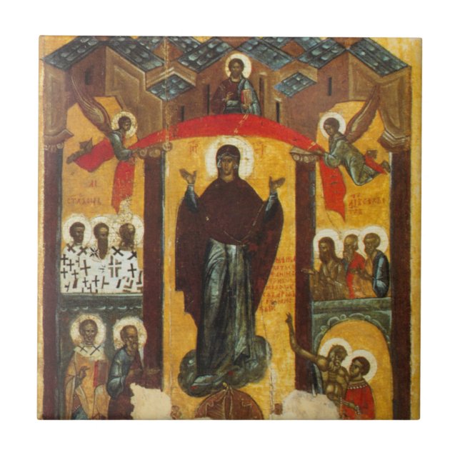 Old Russian icon The Intercession Tile (Front)