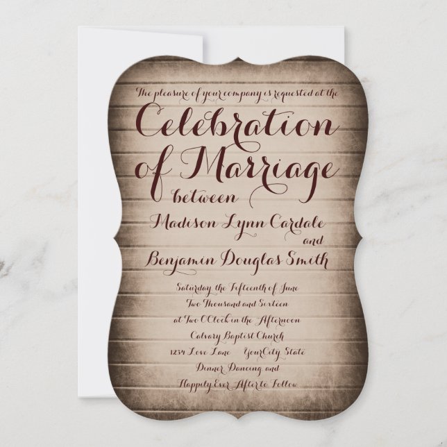 Old Rustic Barn Wood Country Wedding Invitations (Front)