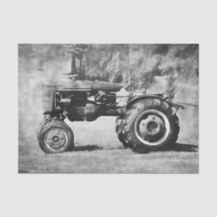 Old Rustic Black And White Vintage Farm Tractor Tissue Paper