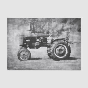 Old Rustic Black And White Vintage Farm Tractor Tissue Paper